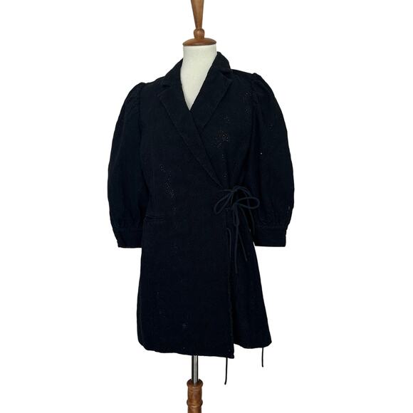 Hofmann Copenhagen Black Mini Wrap Dress SMALL Designer Lace Party Cottage $480 - Picture 5 of 13